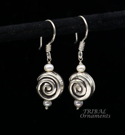 925 sterling silver handmade hook earrings, fabulous hanging pretty bells drop dangle earrings tribal ethnic jewelry from India s1088 - TRIBAL ORNAMENTS
