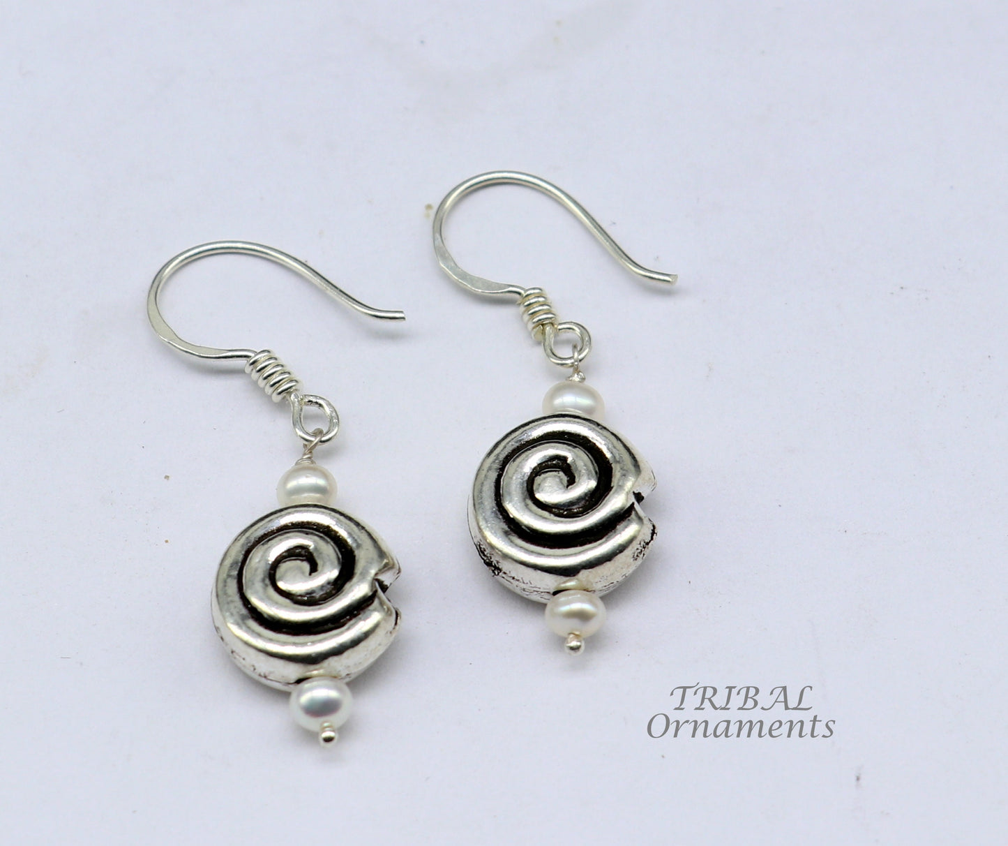 925 sterling silver handmade hook earrings, fabulous hanging pretty bells drop dangle earrings tribal ethnic jewelry from India s1088 - TRIBAL ORNAMENTS