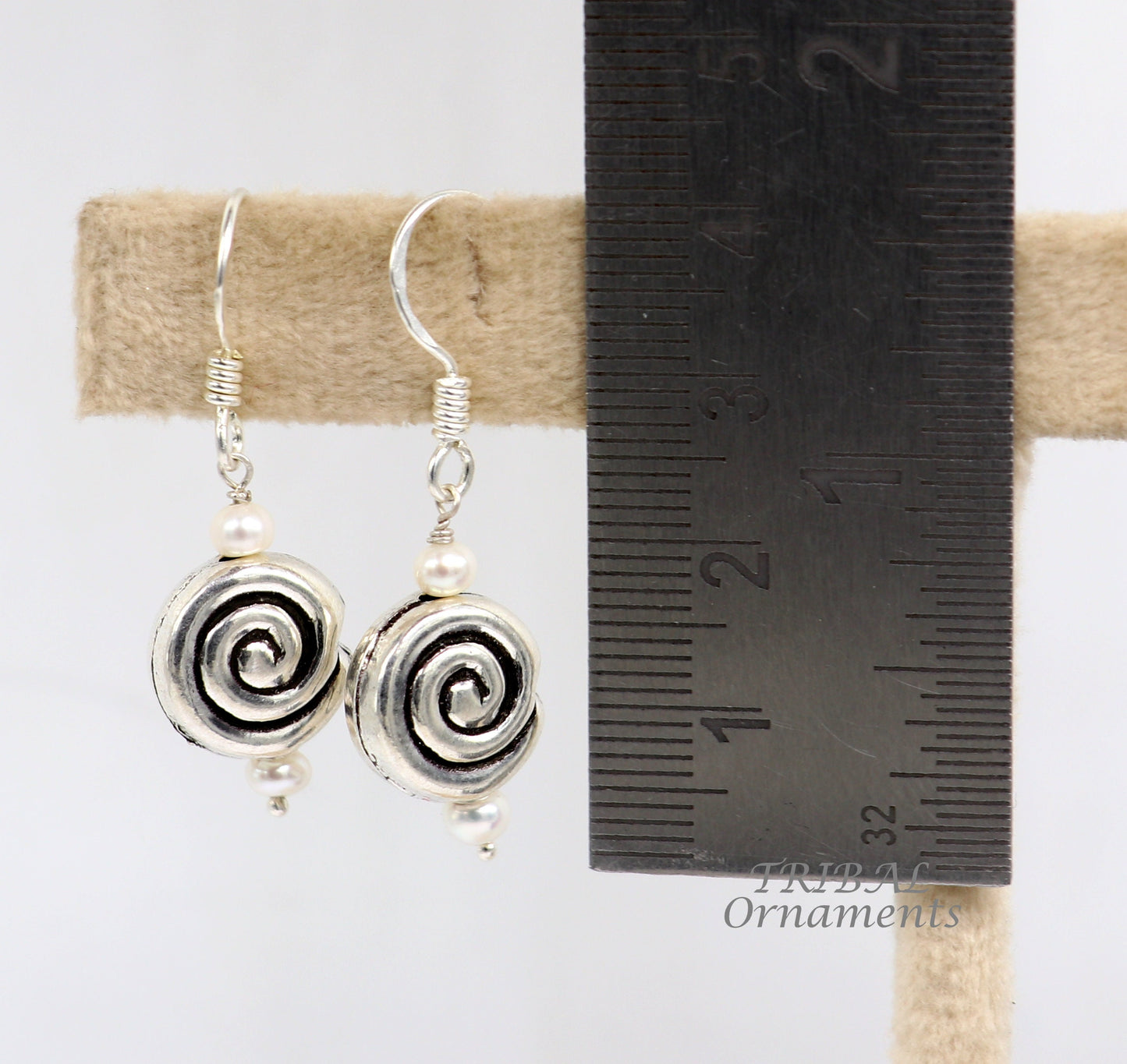 925 sterling silver handmade hook earrings, fabulous hanging pretty bells drop dangle earrings tribal ethnic jewelry from India s1088 - TRIBAL ORNAMENTS