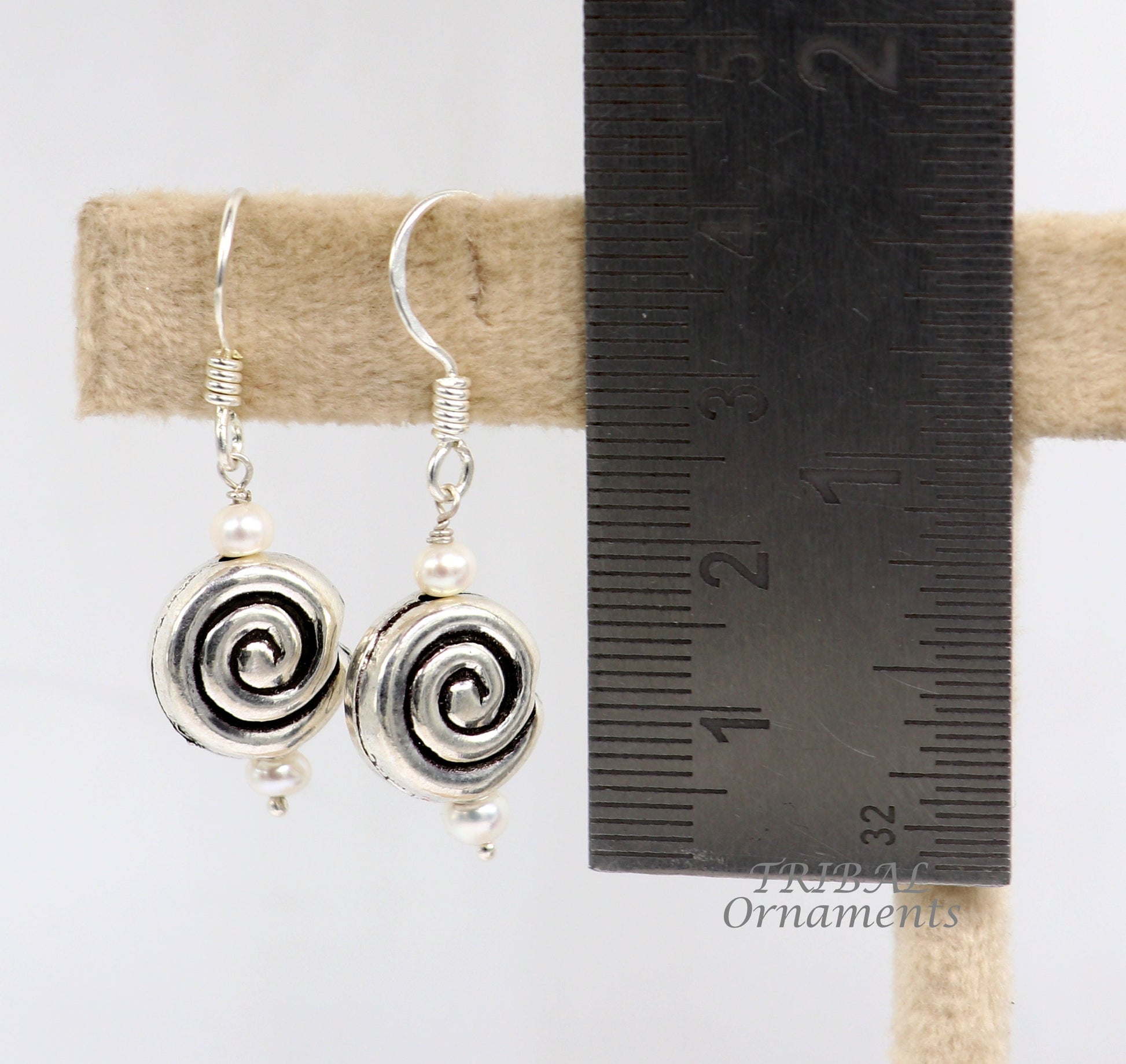 925 sterling silver handmade hook earrings, fabulous hanging pretty bells drop dangle earrings tribal ethnic jewelry from India s1088 - TRIBAL ORNAMENTS
