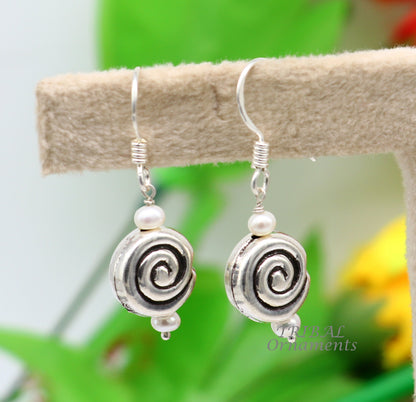 925 sterling silver handmade hook earrings, fabulous hanging pretty bells drop dangle earrings tribal ethnic jewelry from India s1088 - TRIBAL ORNAMENTS