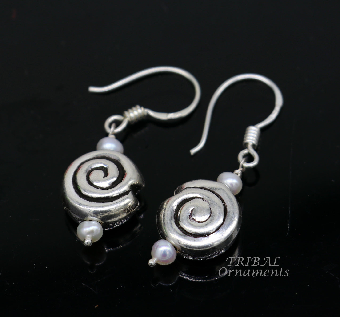 925 sterling silver handmade hook earrings, fabulous hanging pretty bells drop dangle earrings tribal ethnic jewelry from India s1088 - TRIBAL ORNAMENTS