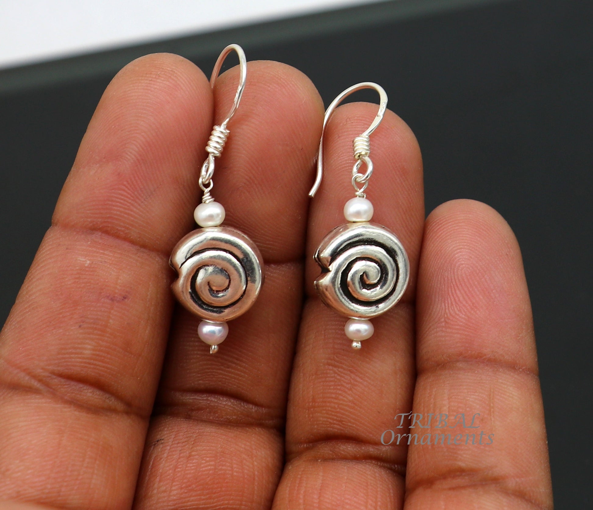 925 sterling silver handmade hook earrings, fabulous hanging pretty bells drop dangle earrings tribal ethnic jewelry from India s1088 - TRIBAL ORNAMENTS
