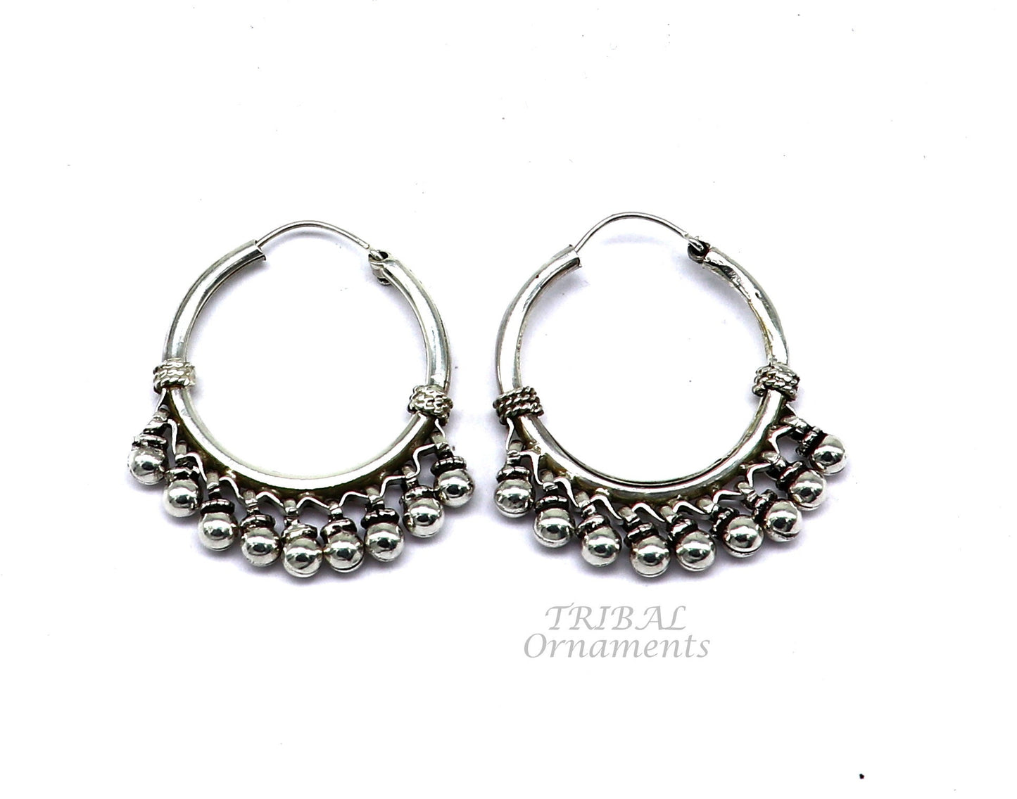 925 sterling silver handmade hoop earring elegant delegate Bali, hanging bells, hook, hoop gifting gorgeous tribal customized jewelry s1115 - TRIBAL ORNAMENTS