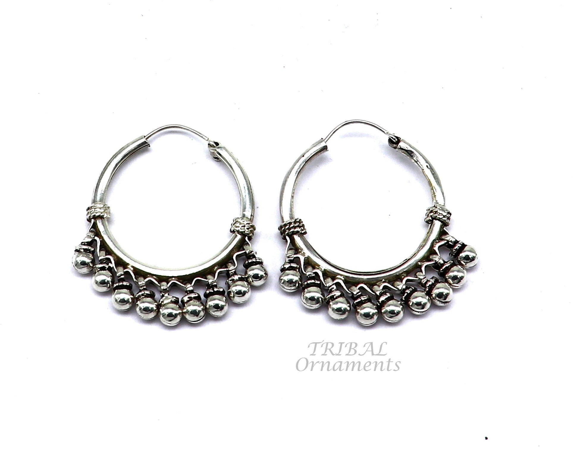 925 sterling silver handmade hoop earring elegant delegate Bali, hanging bells, hook, hoop gifting gorgeous tribal customized jewelry s1115 - TRIBAL ORNAMENTS