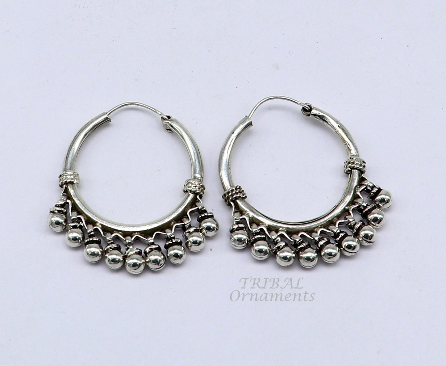 925 sterling silver handmade hoop earring elegant delegate Bali, hanging bells, hook, hoop gifting gorgeous tribal customized jewelry s1115 - TRIBAL ORNAMENTS