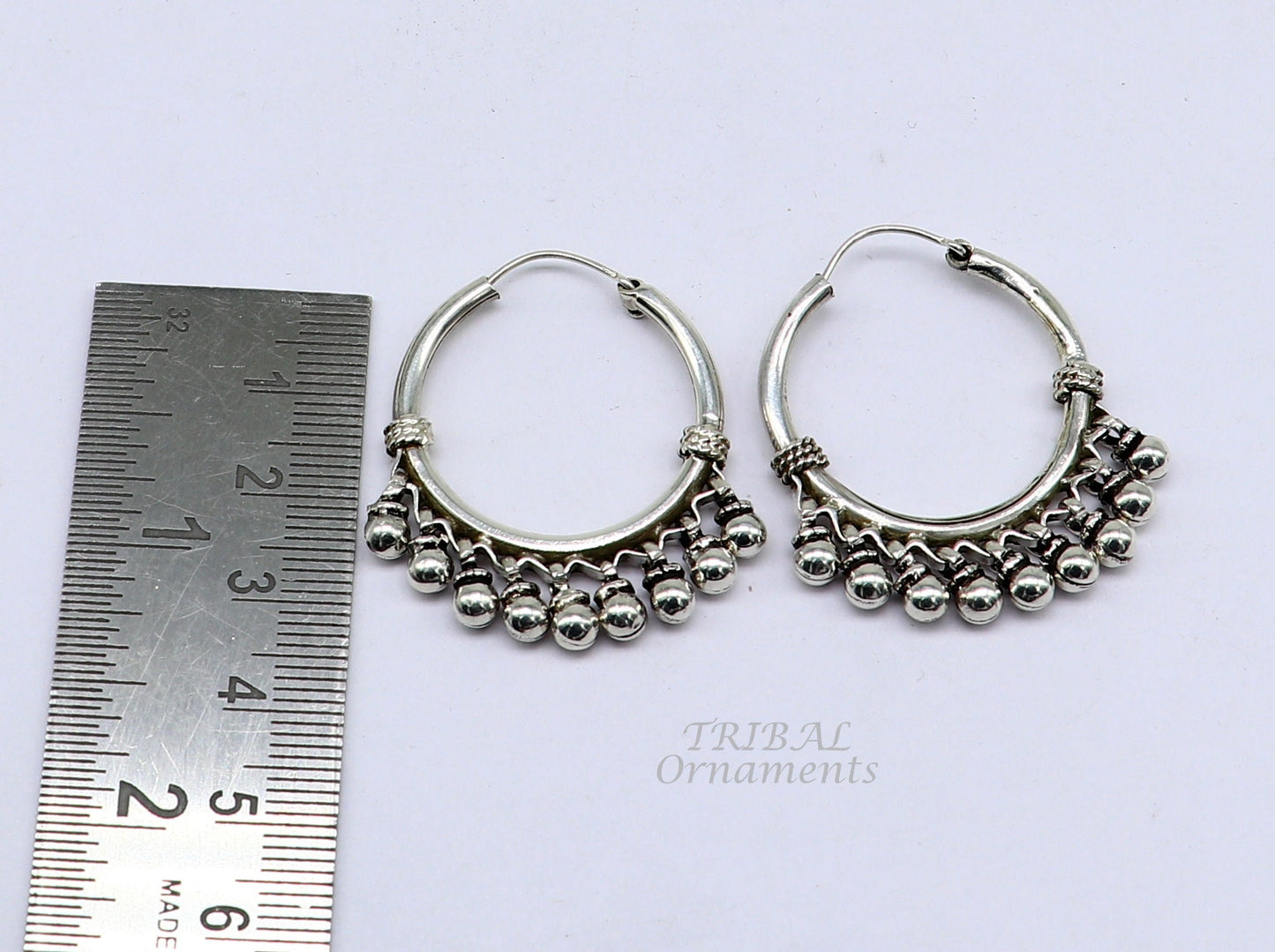 925 sterling silver handmade hoop earring elegant delegate Bali, hanging bells, hook, hoop gifting gorgeous tribal customized jewelry s1115 - TRIBAL ORNAMENTS