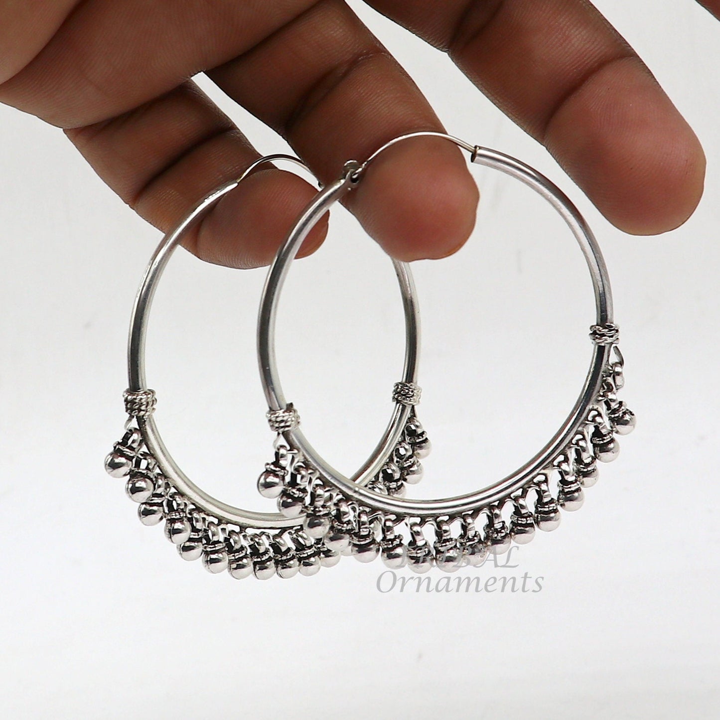 925 sterling silver handmade hoop earring elegant delegate Bali, hanging bells, hook, hoop gifting gorgeous tribal customized jewelry s1116 - TRIBAL ORNAMENTS