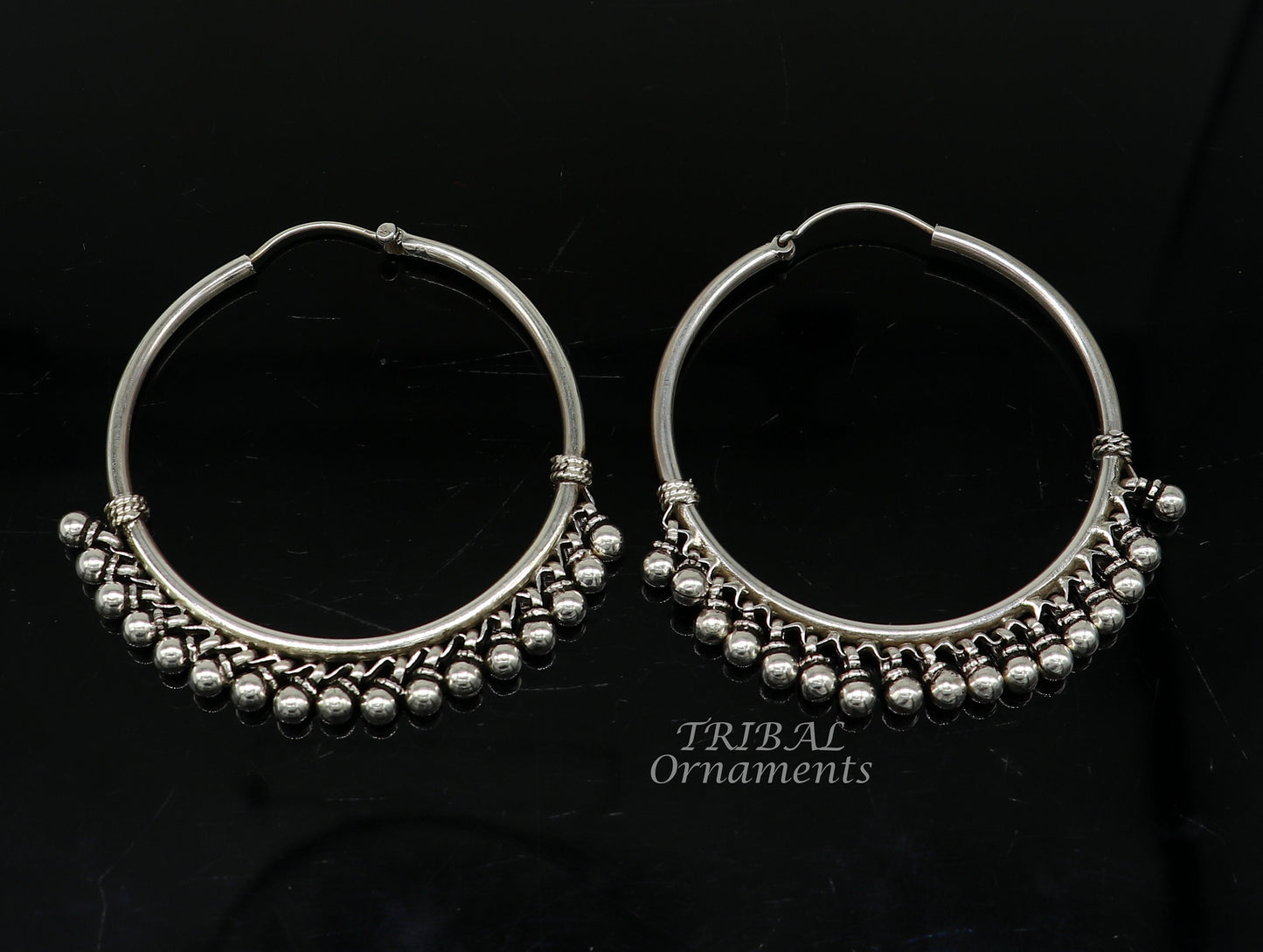 925 sterling silver handmade hoop earring elegant delegate Bali, hanging bells, hook, hoop gifting gorgeous tribal customized jewelry s1116 - TRIBAL ORNAMENTS