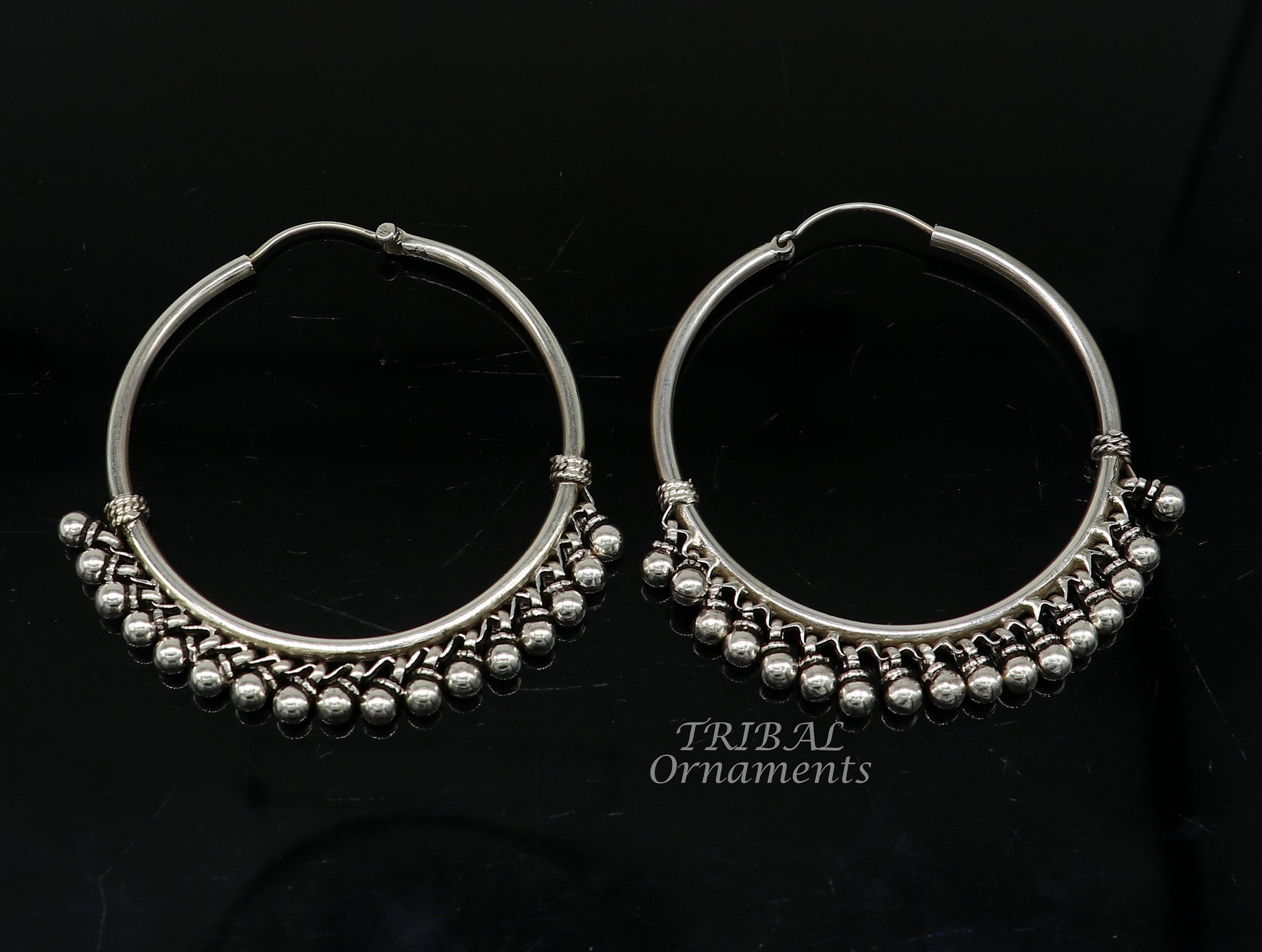 925 sterling silver handmade hoop earring elegant delegate Bali, hanging bells, hook, hoop gifting gorgeous tribal customized jewelry s1116 - TRIBAL ORNAMENTS