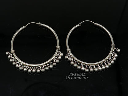 925 sterling silver handmade hoop earring elegant delegate Bali, hanging bells, hook, hoop gifting gorgeous tribal customized jewelry s1116 - TRIBAL ORNAMENTS