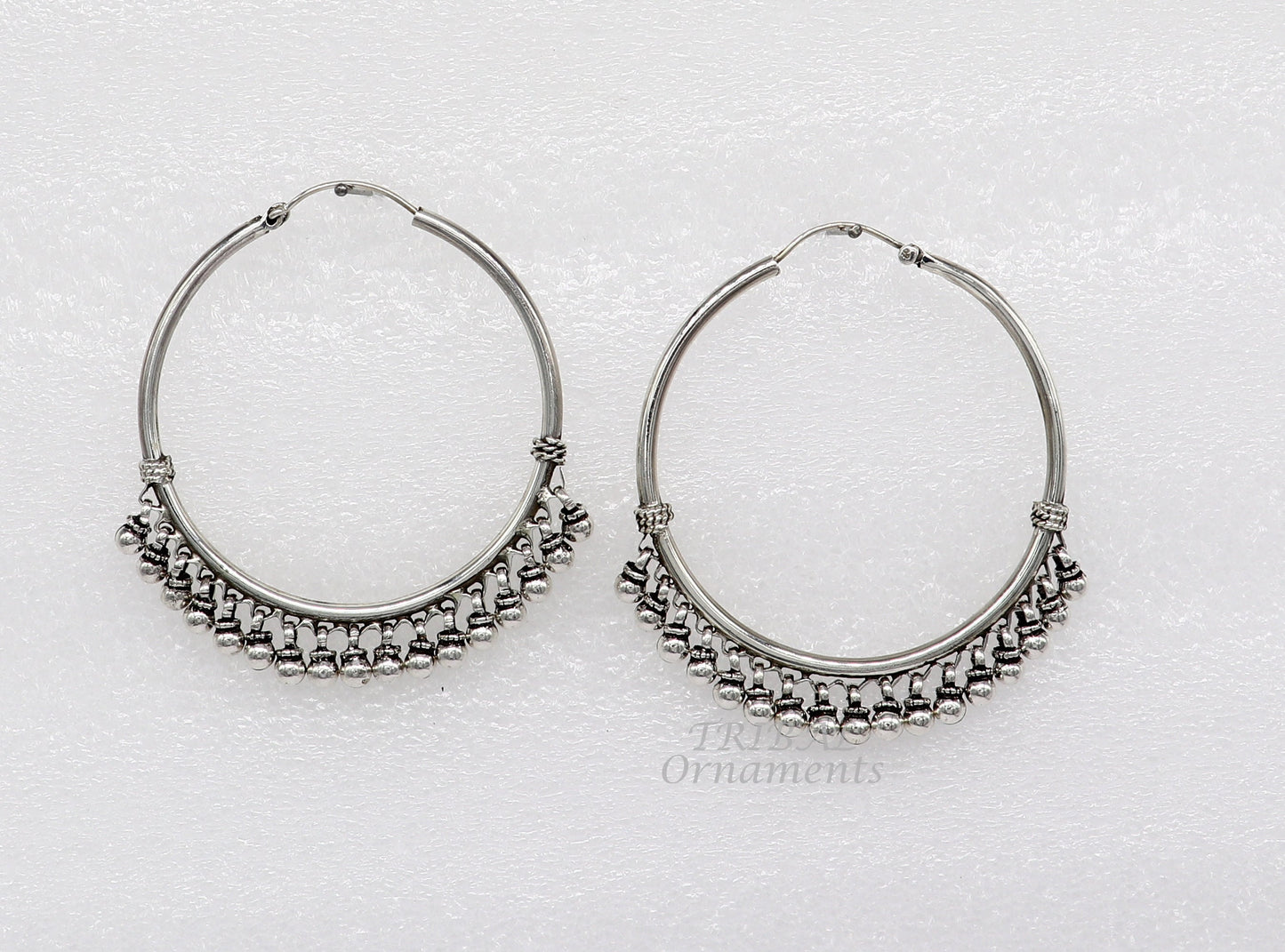 925 sterling silver handmade hoop earring elegant delegate Bali, hanging bells, hook, hoop gifting gorgeous tribal customized jewelry s1116 - TRIBAL ORNAMENTS