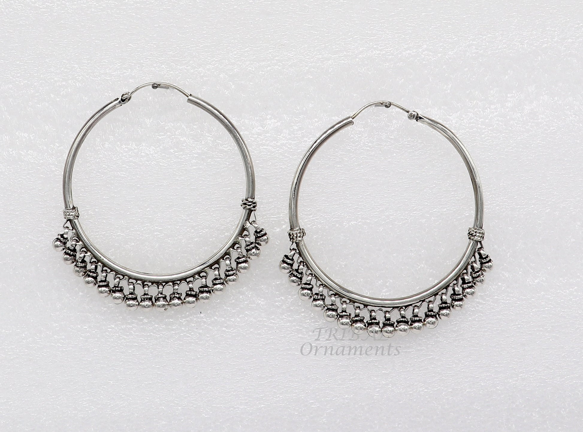 925 sterling silver handmade hoop earring elegant delegate Bali, hanging bells, hook, hoop gifting gorgeous tribal customized jewelry s1116 - TRIBAL ORNAMENTS