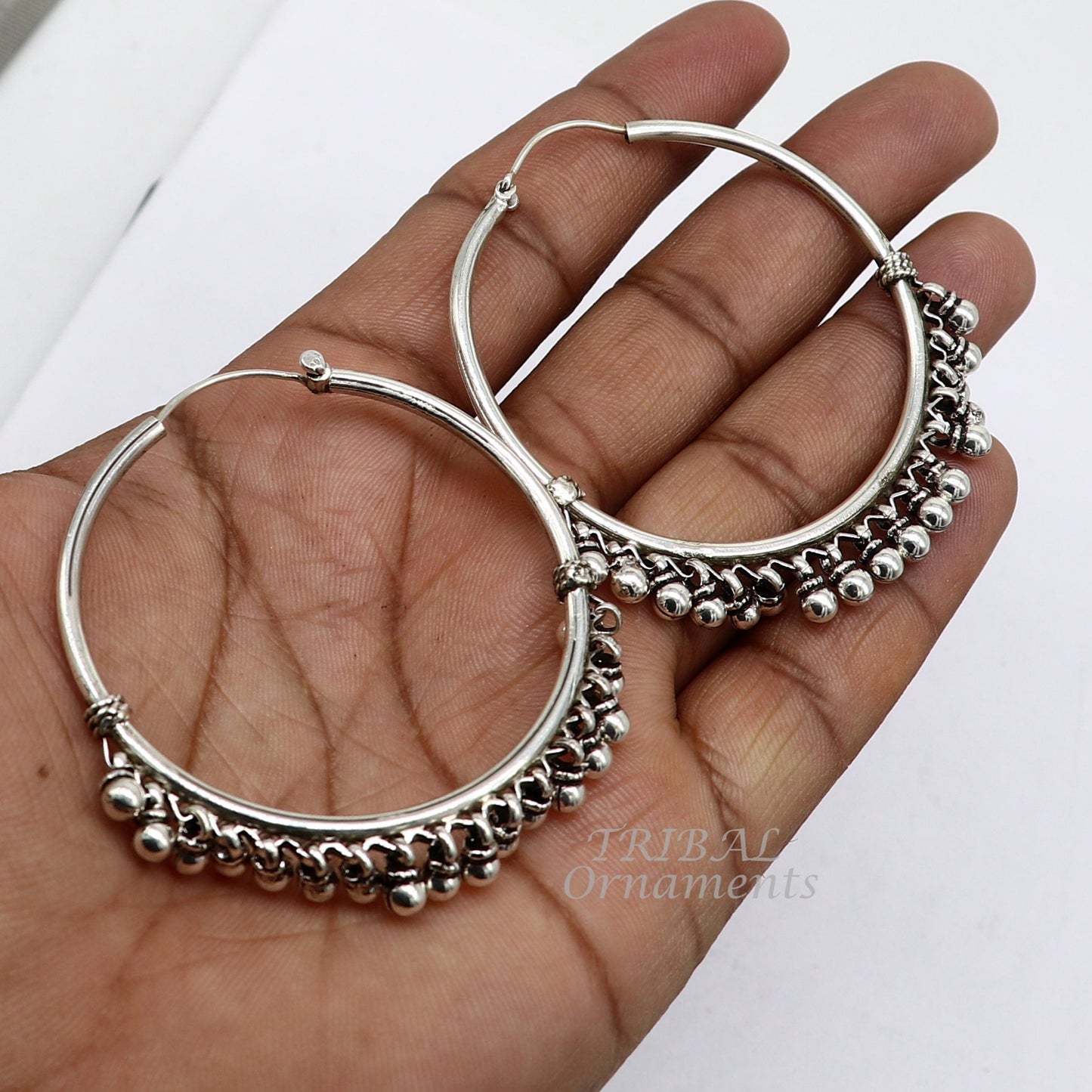 925 sterling silver handmade hoop earring elegant delegate Bali, hanging bells, hook, hoop gifting gorgeous tribal customized jewelry s1116 - TRIBAL ORNAMENTS