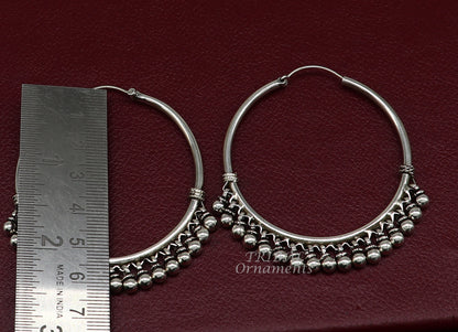 925 sterling silver handmade hoop earring elegant delegate Bali, hanging bells, hook, hoop gifting gorgeous tribal customized jewelry s1116 - TRIBAL ORNAMENTS