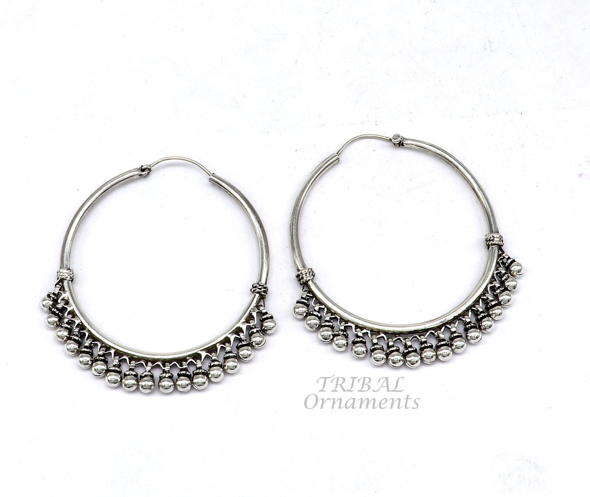 925 sterling silver handmade hoop earring elegant delegate Bali, hanging bells, hook, hoop gifting gorgeous tribal customized jewelry s1116 - TRIBAL ORNAMENTS