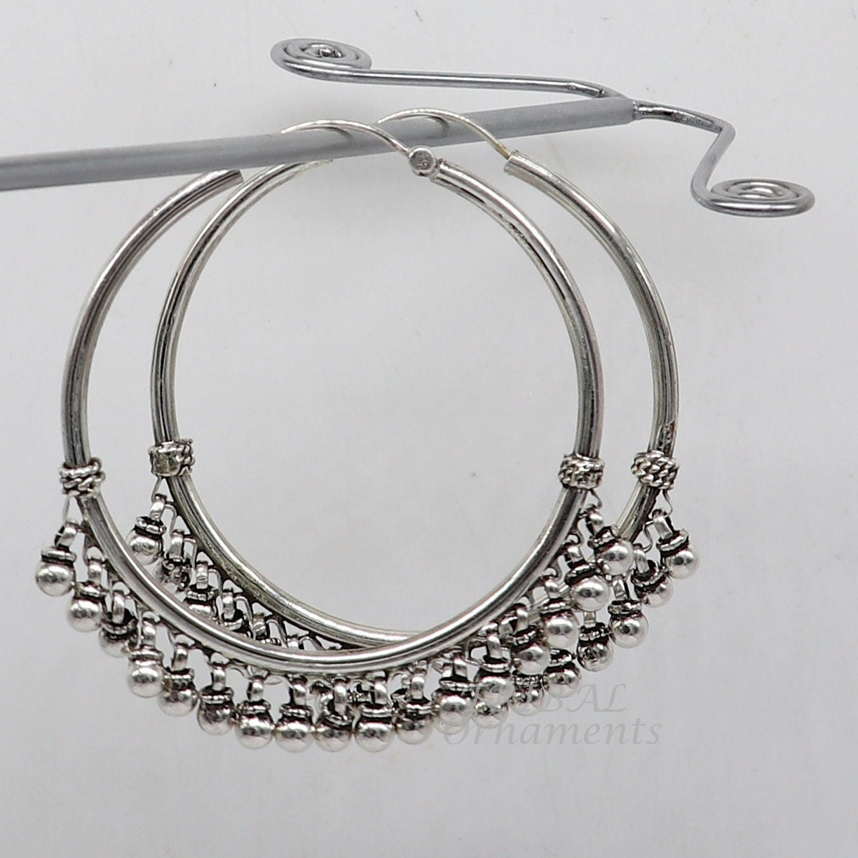 925 sterling silver handmade hoop earring elegant delegate Bali, hanging bells, hook, hoop gifting gorgeous tribal customized jewelry s1116 - TRIBAL ORNAMENTS