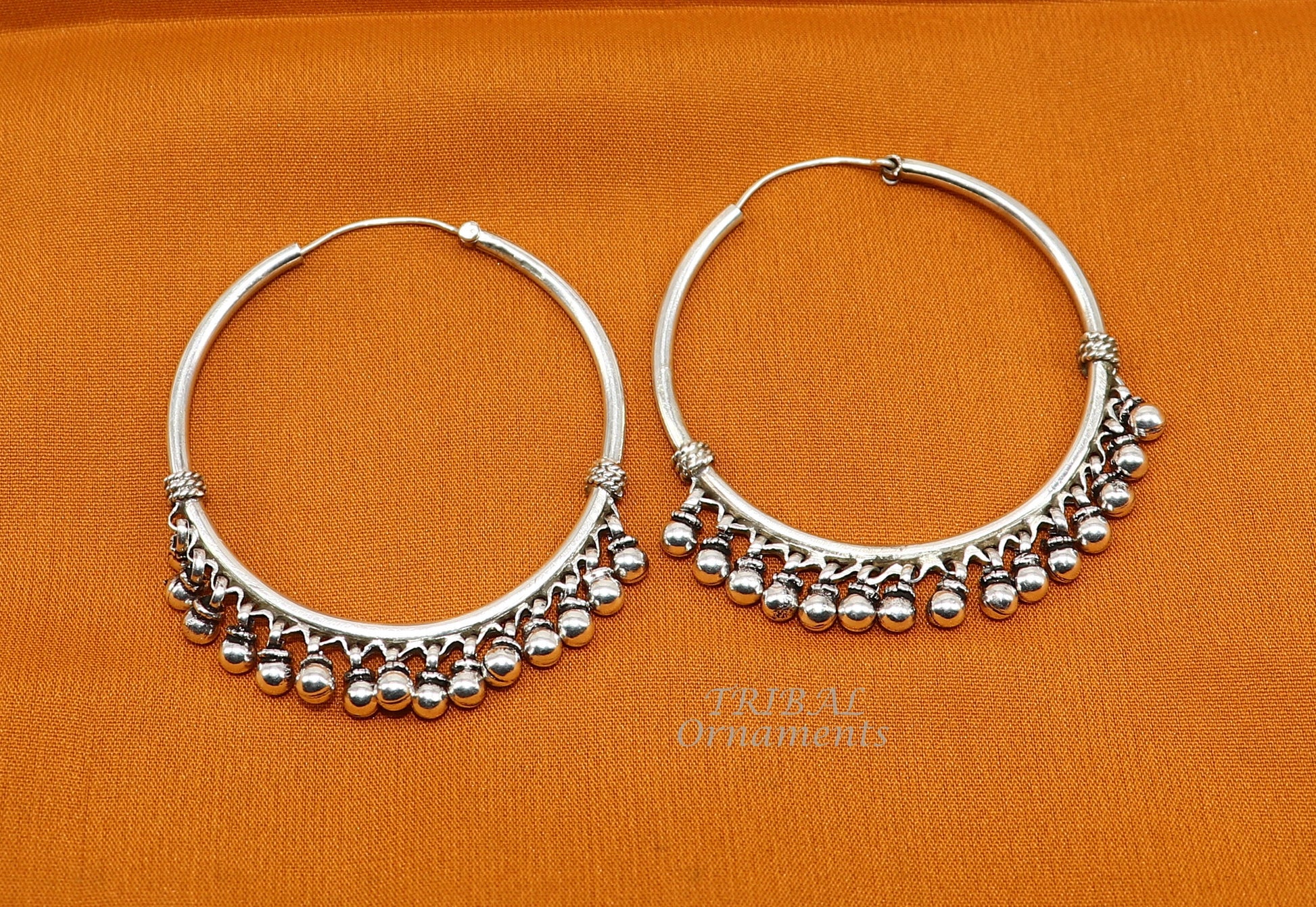 925 sterling silver handmade hoop earring elegant delegate Bali, hanging bells, hook, hoop gifting gorgeous tribal customized jewelry s1116 - TRIBAL ORNAMENTS