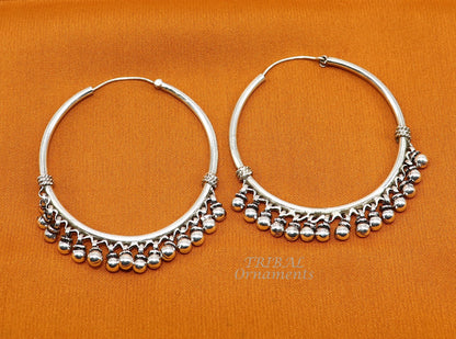 925 sterling silver handmade hoop earring elegant delegate Bali, hanging bells, hook, hoop gifting gorgeous tribal customized jewelry s1117 - TRIBAL ORNAMENTS