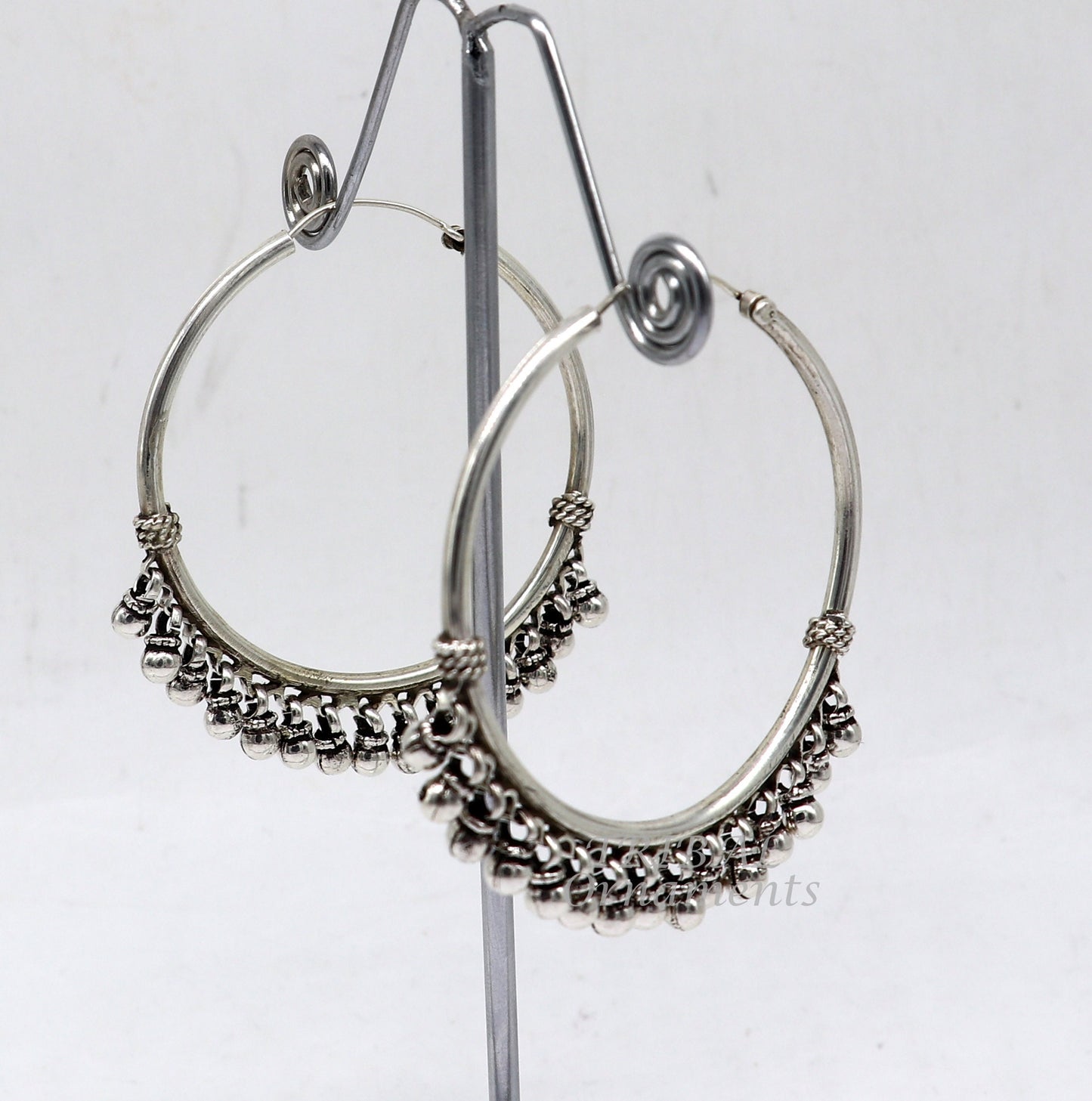 925 sterling silver handmade hoop earring elegant delegate Bali, hanging bells, hook, hoop gifting gorgeous tribal customized jewelry s1117 - TRIBAL ORNAMENTS