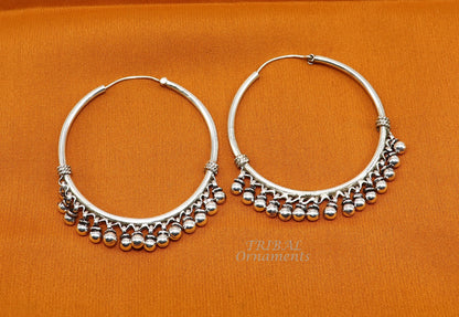 925 sterling silver handmade hoop earring elegant delegate Bali, hanging bells, hook, hoop gifting gorgeous tribal customized jewelry s1117 - TRIBAL ORNAMENTS