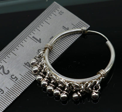 925 sterling silver handmade hoop earring,fabulous bali,hanging bells, dangling bells, hoop gifting gorgeous tribal jewelry s374 - TRIBAL ORNAMENTS