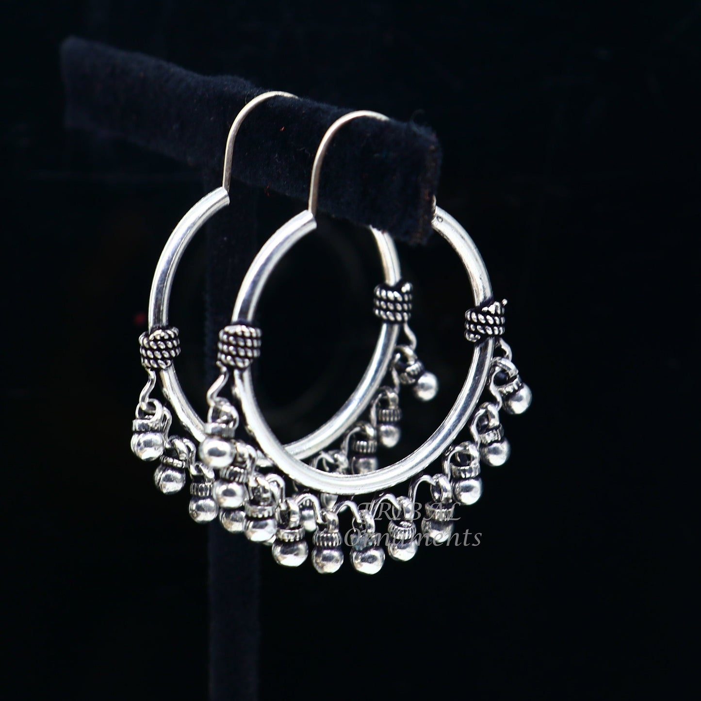 925 sterling silver handmade hoop earring, fabulous Bali, hanging bells, hook, hoop gifting gorgeous tribal customized jewelry s1037 - TRIBAL ORNAMENTS