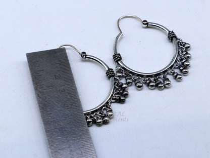925 sterling silver handmade hoop earring, fabulous Bali, hanging bells, hook, hoop gifting gorgeous tribal customized jewelry s1037 - TRIBAL ORNAMENTS