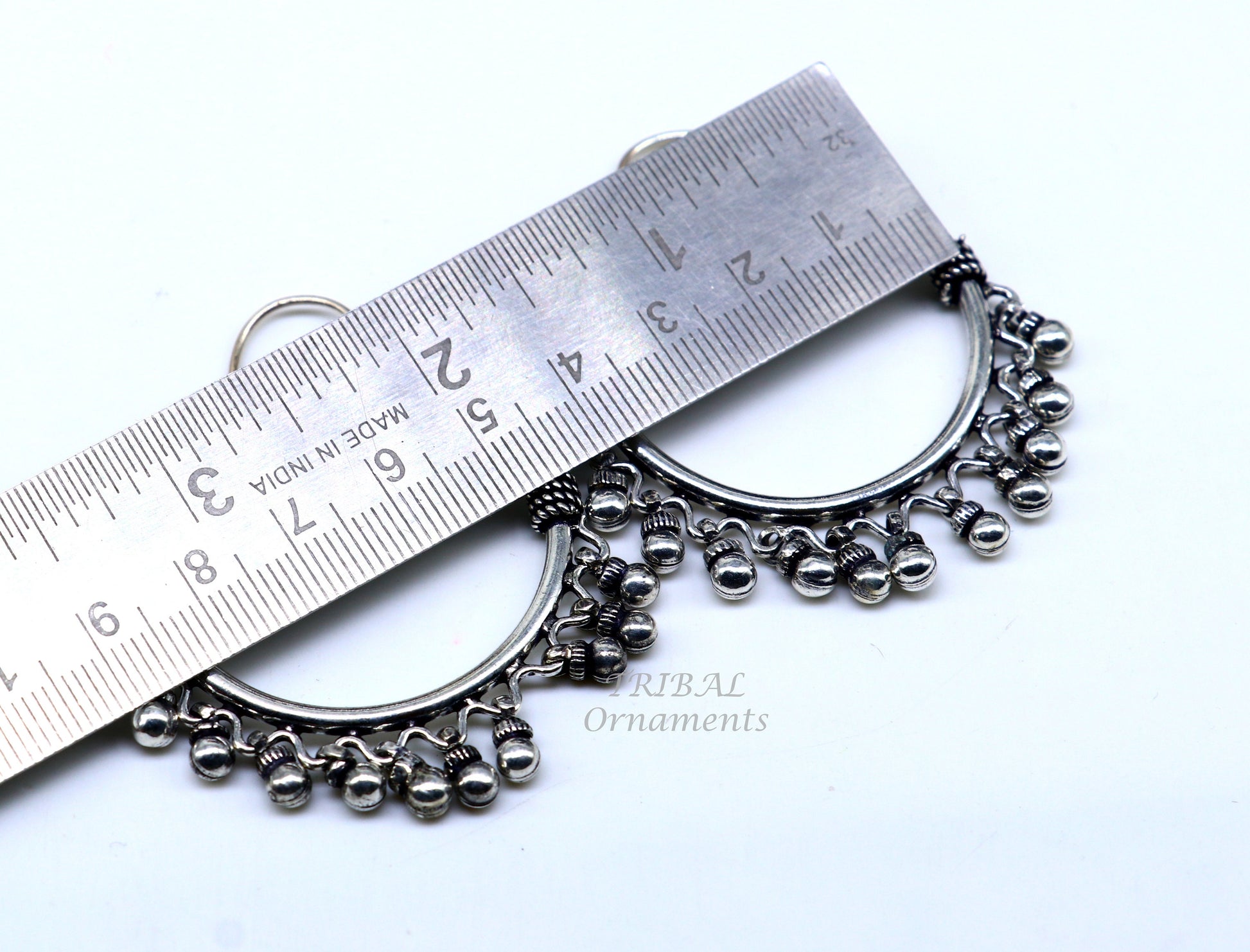 925 sterling silver handmade hoop earring, fabulous Bali, hanging bells, hook, hoop gifting gorgeous tribal customized jewelry s1037 - TRIBAL ORNAMENTS