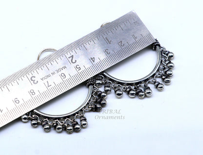 925 sterling silver handmade hoop earring, fabulous Bali, hanging bells, hook, hoop gifting gorgeous tribal customized jewelry s1037 - TRIBAL ORNAMENTS