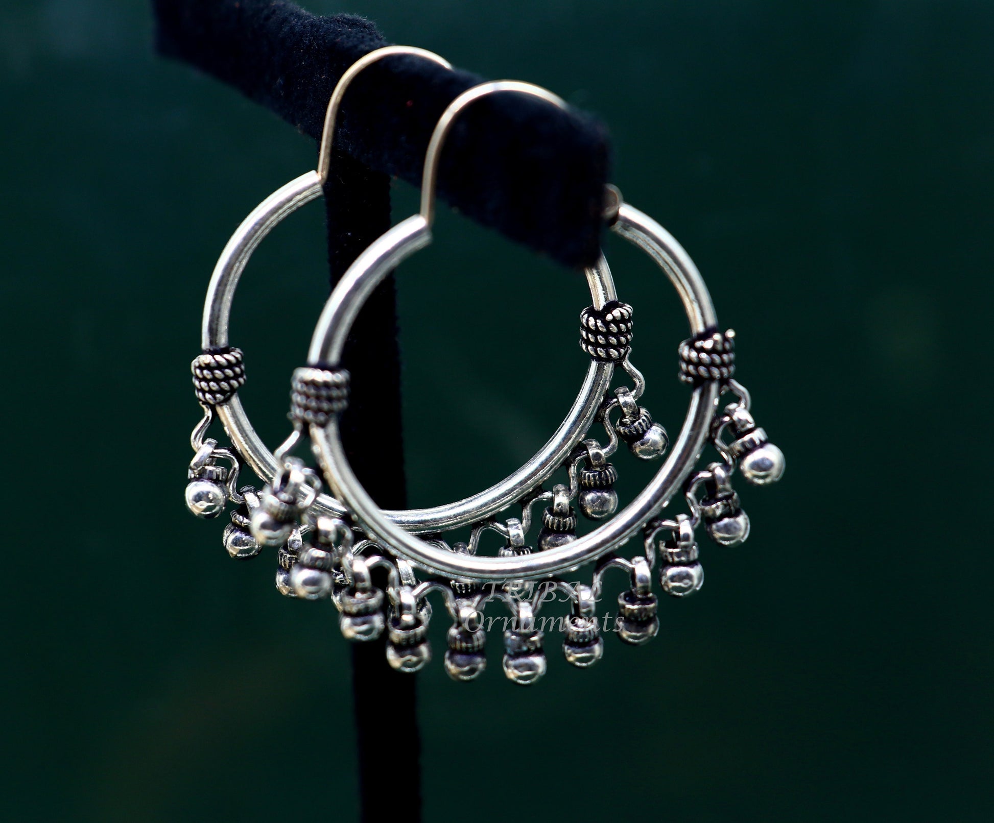925 sterling silver handmade hoop earring, fabulous Bali, hanging bells, hook, hoop gifting gorgeous tribal customized jewelry s1037 - TRIBAL ORNAMENTS