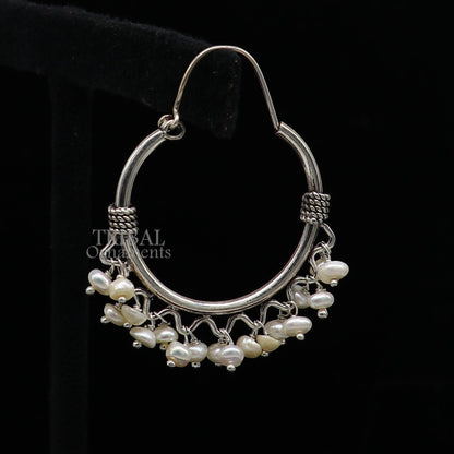 925 sterling silver handmade hoop earring, fabulous Bali, hanging pearls, hook, hoop gifting gorgeous tribal customized jewelry s1146 - TRIBAL ORNAMENTS