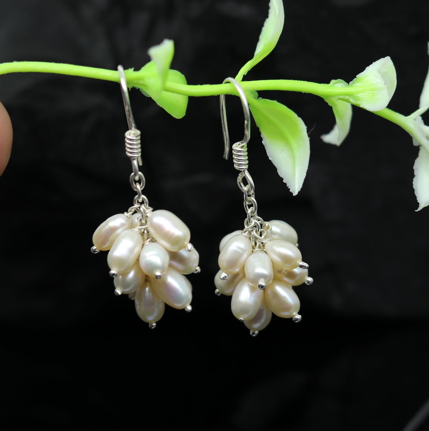 925 sterling silver handmade hoops earring with tiny freshwater pearl, perfect for bridesmaids or elegant everyday wear.