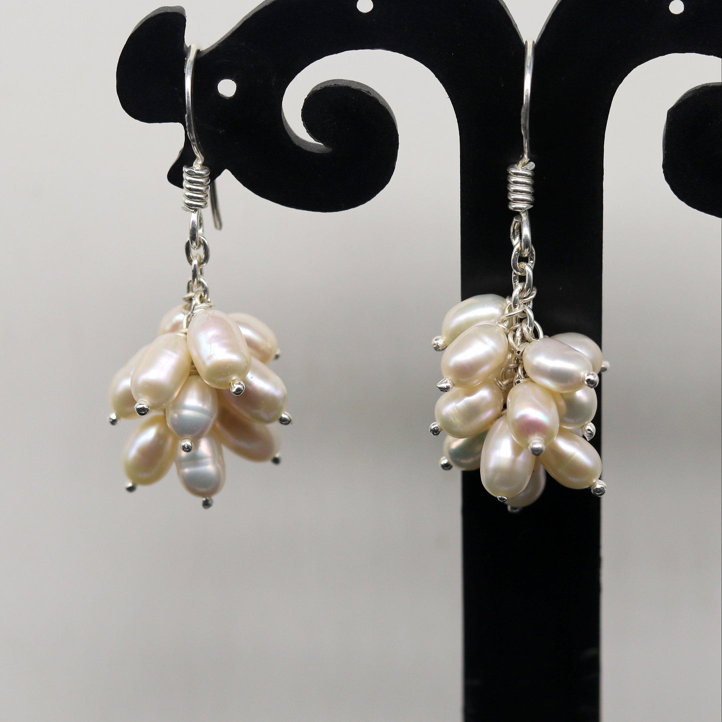 925 sterling silver handmade hoops earring with tiny freshwater pearl, customized bridesmaid jewelry by TRIBAL ORNAMENTS.