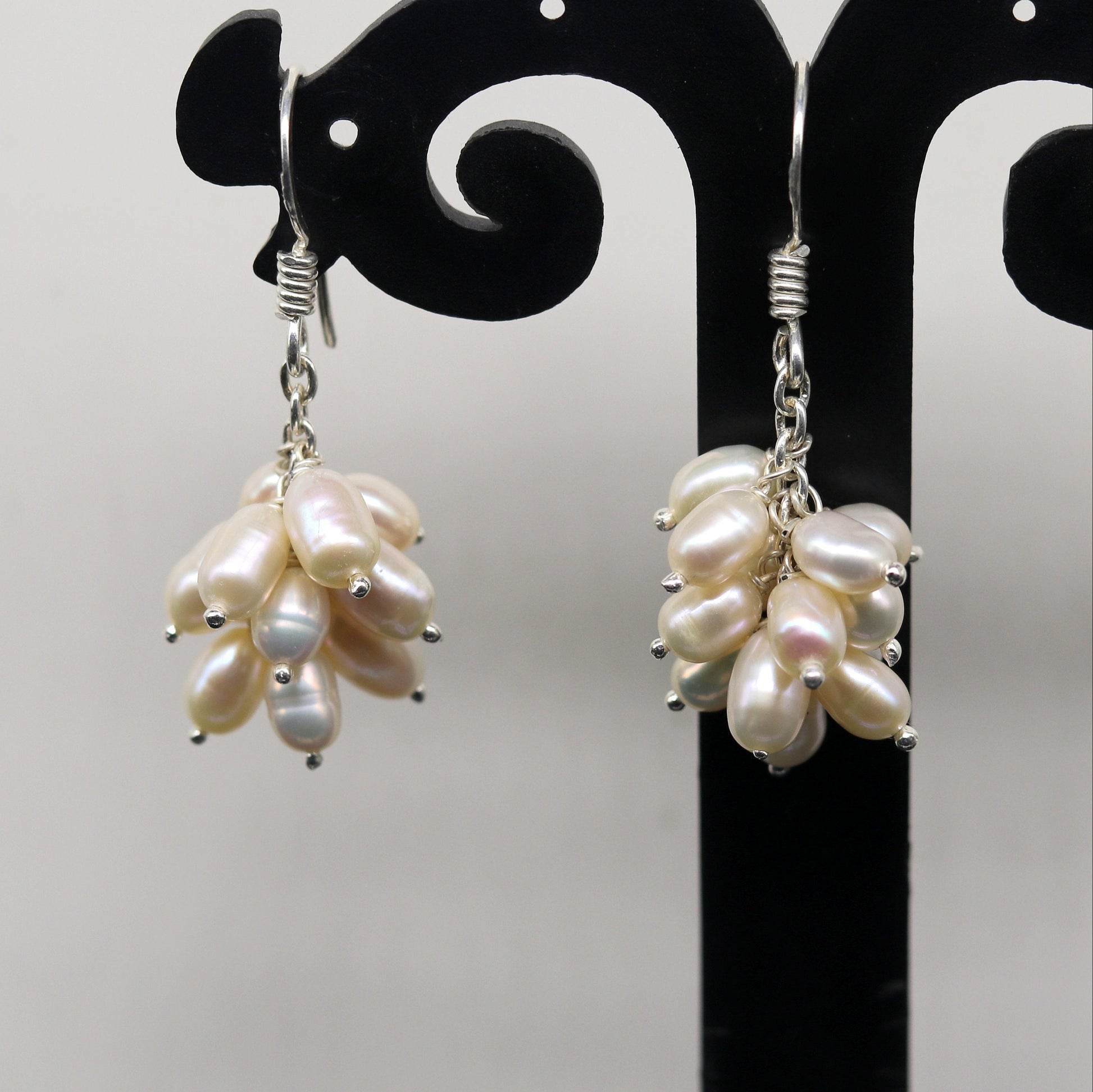 925 sterling silver handmade hoops earring with tiny freshwater pearl, customized bridesmaid jewelry by TRIBAL ORNAMENTS.