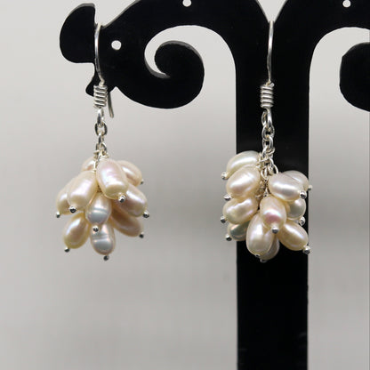 925 sterling silver handmade hoops earring with tiny freshwater pearl, customized bridesmaid jewelry by TRIBAL ORNAMENTS.