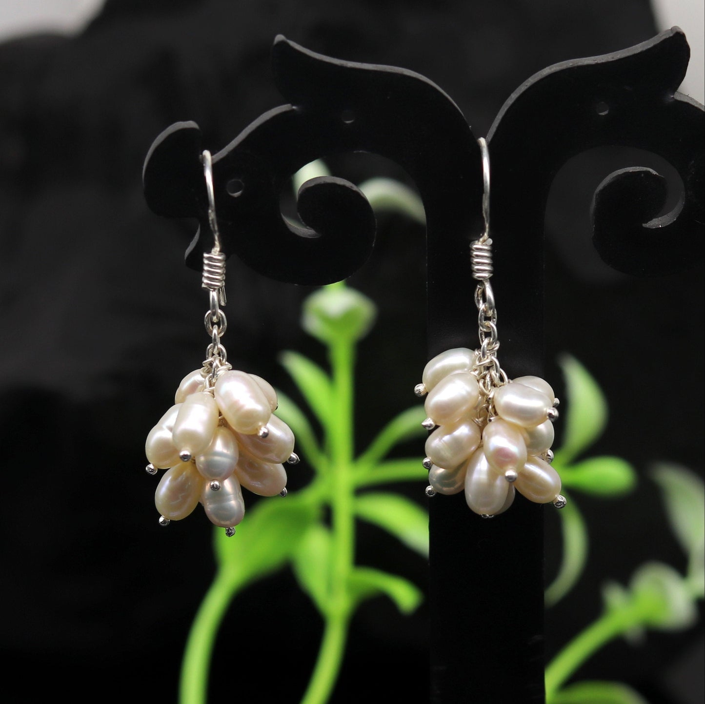 Sterling silver handmade hoop earrings with tiny freshwater pearl, perfect for bridesmaids from TRIBAL ORNAMENTS.