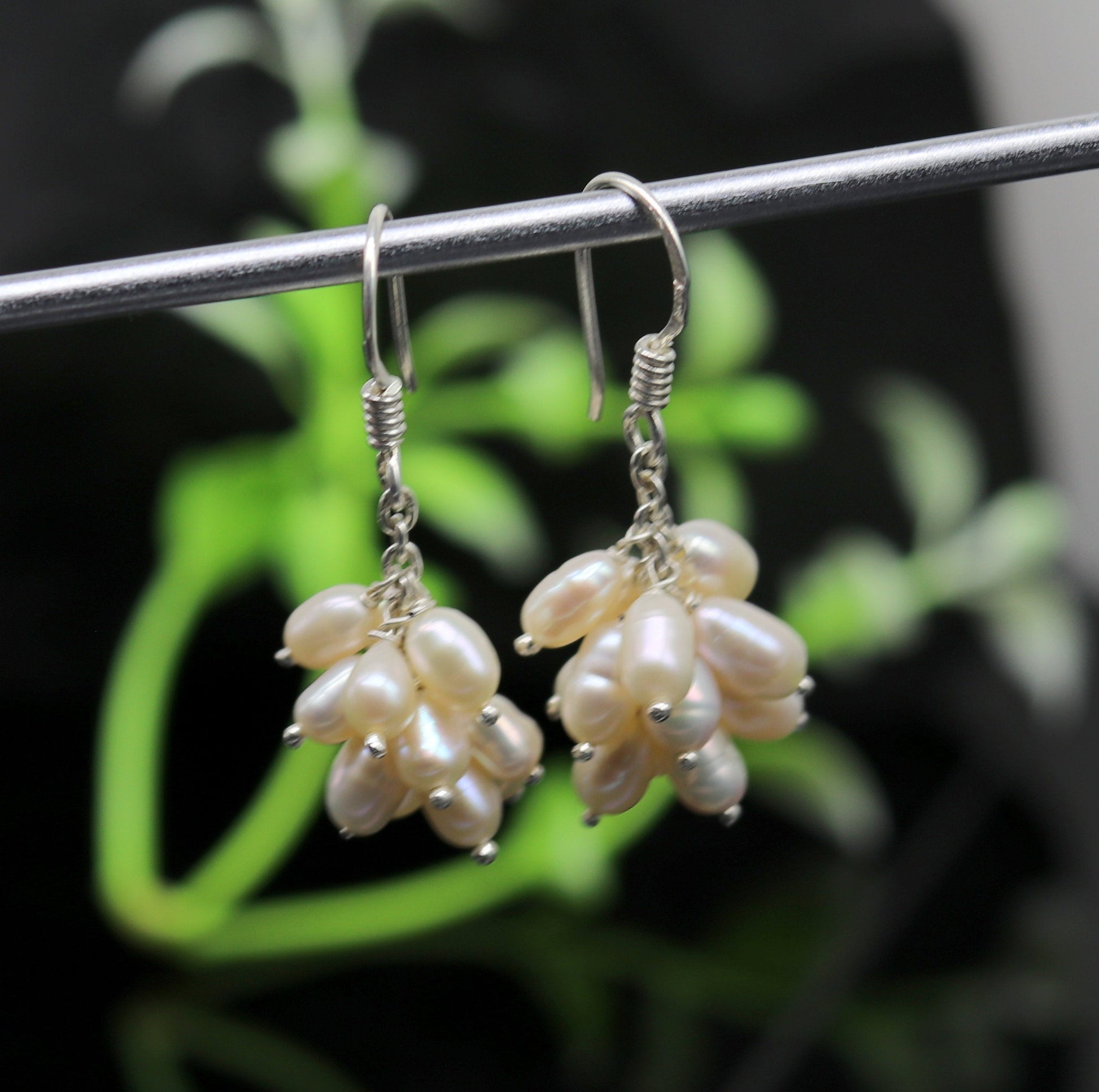 925 sterling silver handmade hoops earring with tiny freshwater pearl, ideal for bridesmaids from TRIBAL ORNAMENTS.