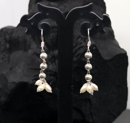 925 sterling silver handmade hoops earring with natural freshwater pearl, dangle design, perfect for bridesmaids by TRIBAL ORNAMENTS