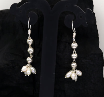 925 sterling silver handmade hoops earring with natural freshwater pearl drop, perfect for bridesmaids and special occasions.