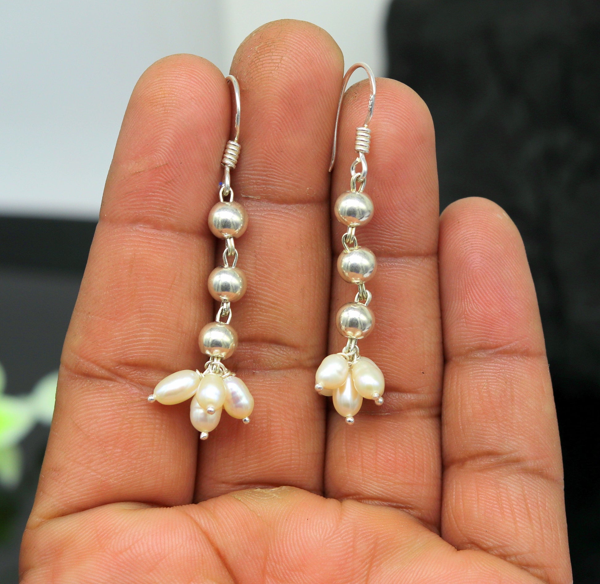 925 sterling silver handmade hoop earrings with natural freshwater pearl drops, perfect for bridesmaids and special occasions.