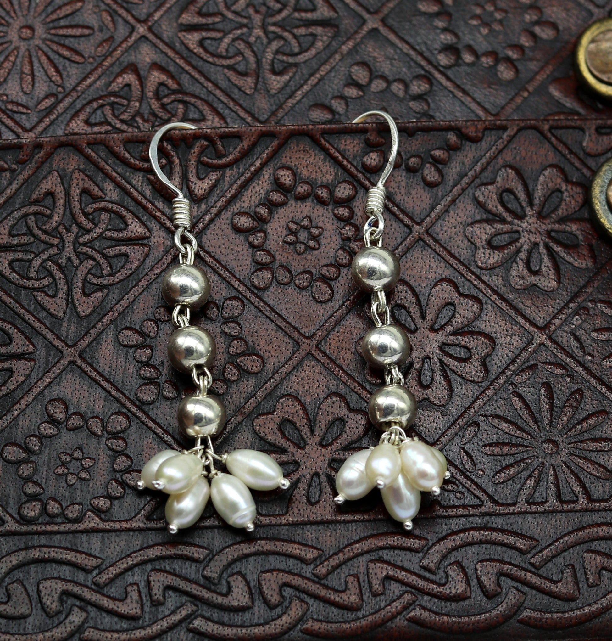 925 sterling silver handmade hoop earrings with natural freshwater pearl drop, perfect for bridesmaids and special occasions.