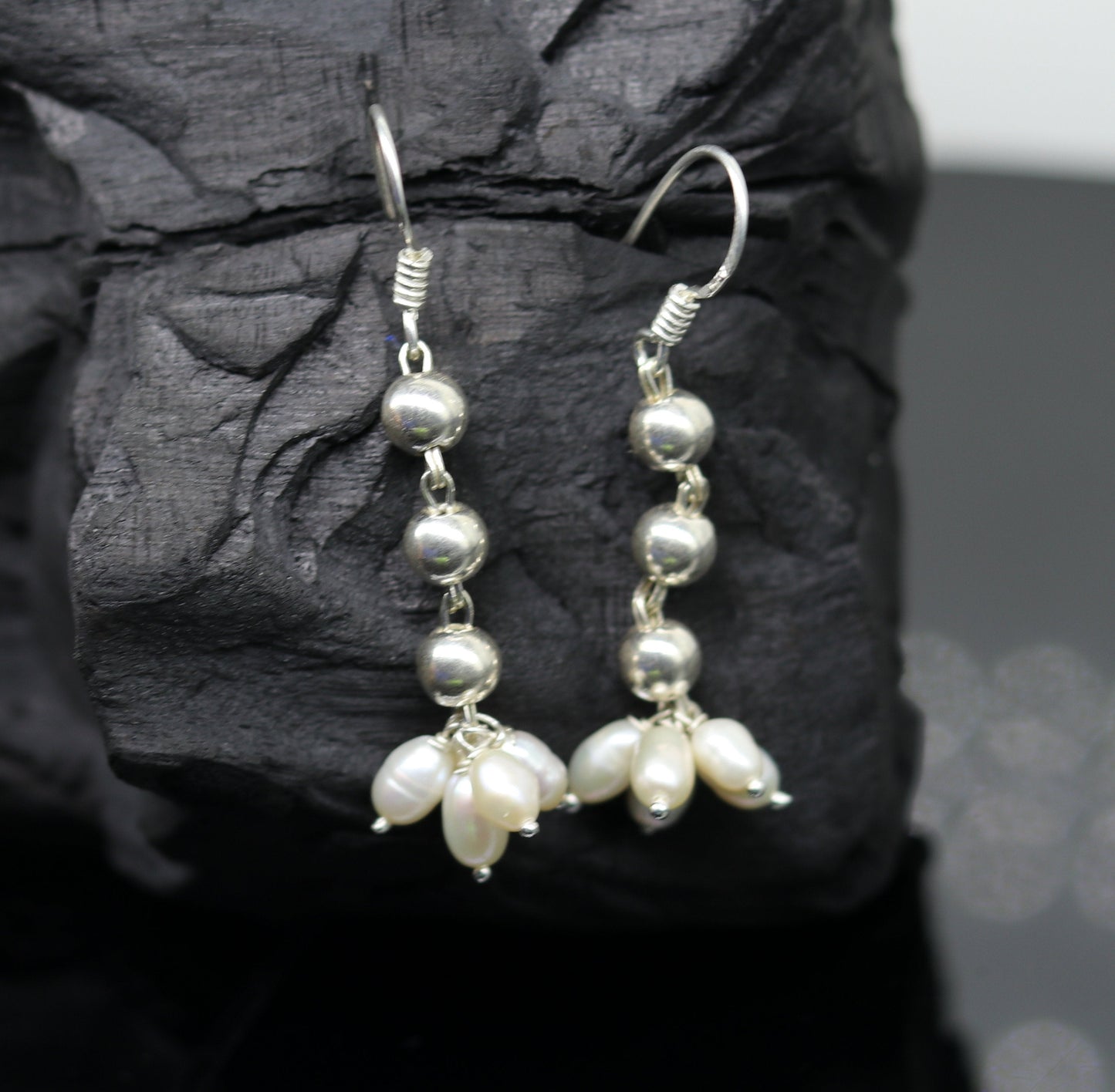 925 sterling silver handmade hoops earrings with natural freshwater pearl drop, perfect for bridesmaids and special occasions.