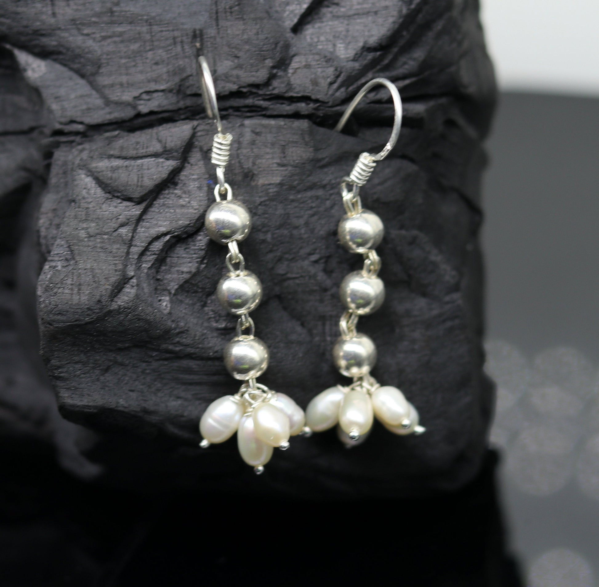 925 sterling silver handmade hoops earrings with natural freshwater pearl drop, perfect for bridesmaids and special occasions.