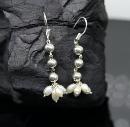 925 sterling silver handmade hoops earrings with natural freshwater pearl drop, perfect for bridesmaids and special occasions.