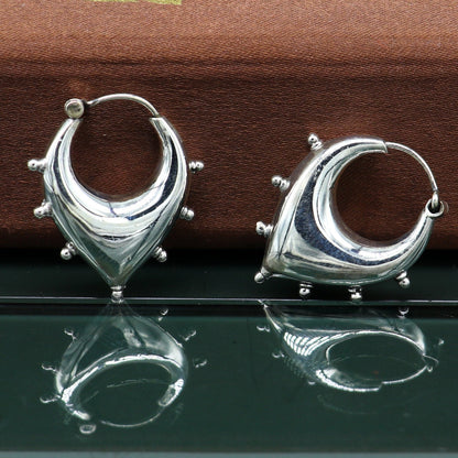 925 sterling silver handmade hoops earrings, vintage plain style dainty bali earrings, ethnic tribal earrings, belly dance jewelry ear625 - TRIBAL ORNAMENTS