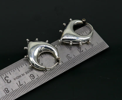 925 sterling silver handmade hoops earrings, vintage plain style dainty bali earrings, ethnic tribal earrings, belly dance jewelry ear625 - TRIBAL ORNAMENTS