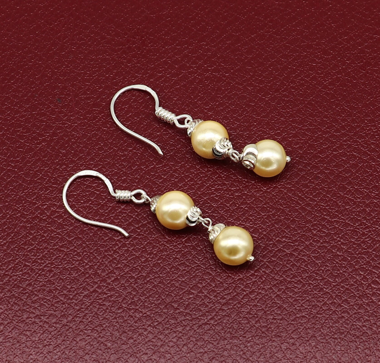 925 sterling silver handmade hoop earrings with dangling pearls, perfect for bridesmaids and special occasions, by TRIBAL ORNAMENTS.