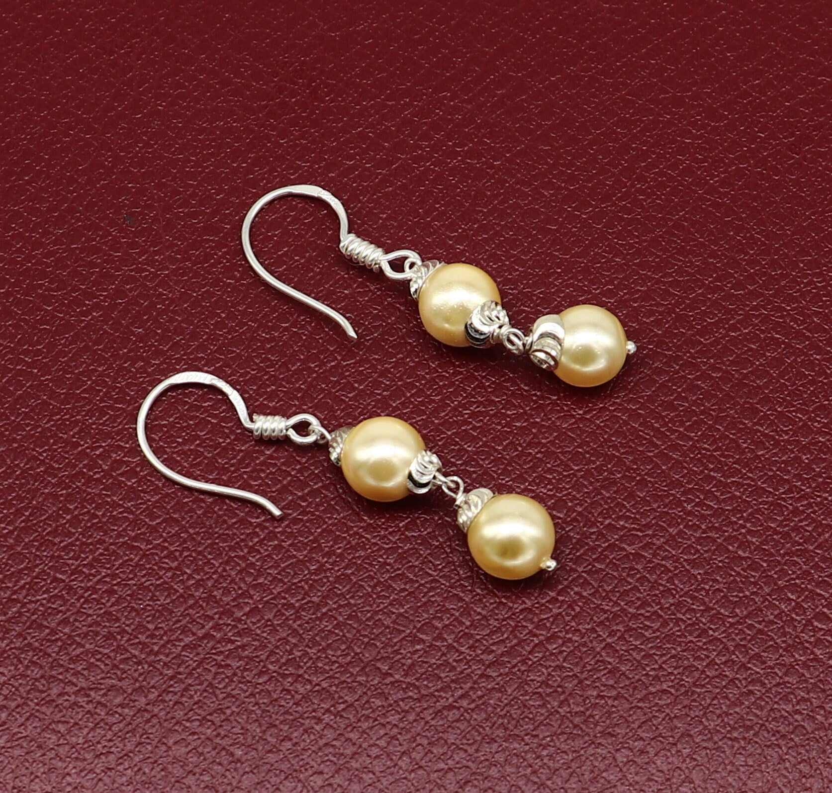 925 sterling silver handmade hoop earrings with dangling pearls, perfect for bridesmaids and special occasions, by TRIBAL ORNAMENTS.