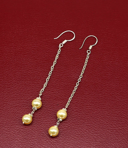 925 sterling silver handmade hoops pearl earring with drop design, perfect for bridesmaids and special occasions by TRIBAL ORNAMENTS.